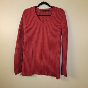 Vintage Express World Brand Acrylic Cotton V Neck Ribbed Sweater Red‎ XL